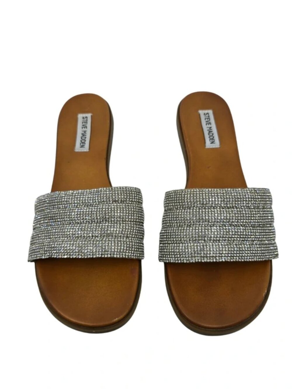 Steve Madden Women's Punta Silver Rhinestone Slides Sandals Size 9.5M